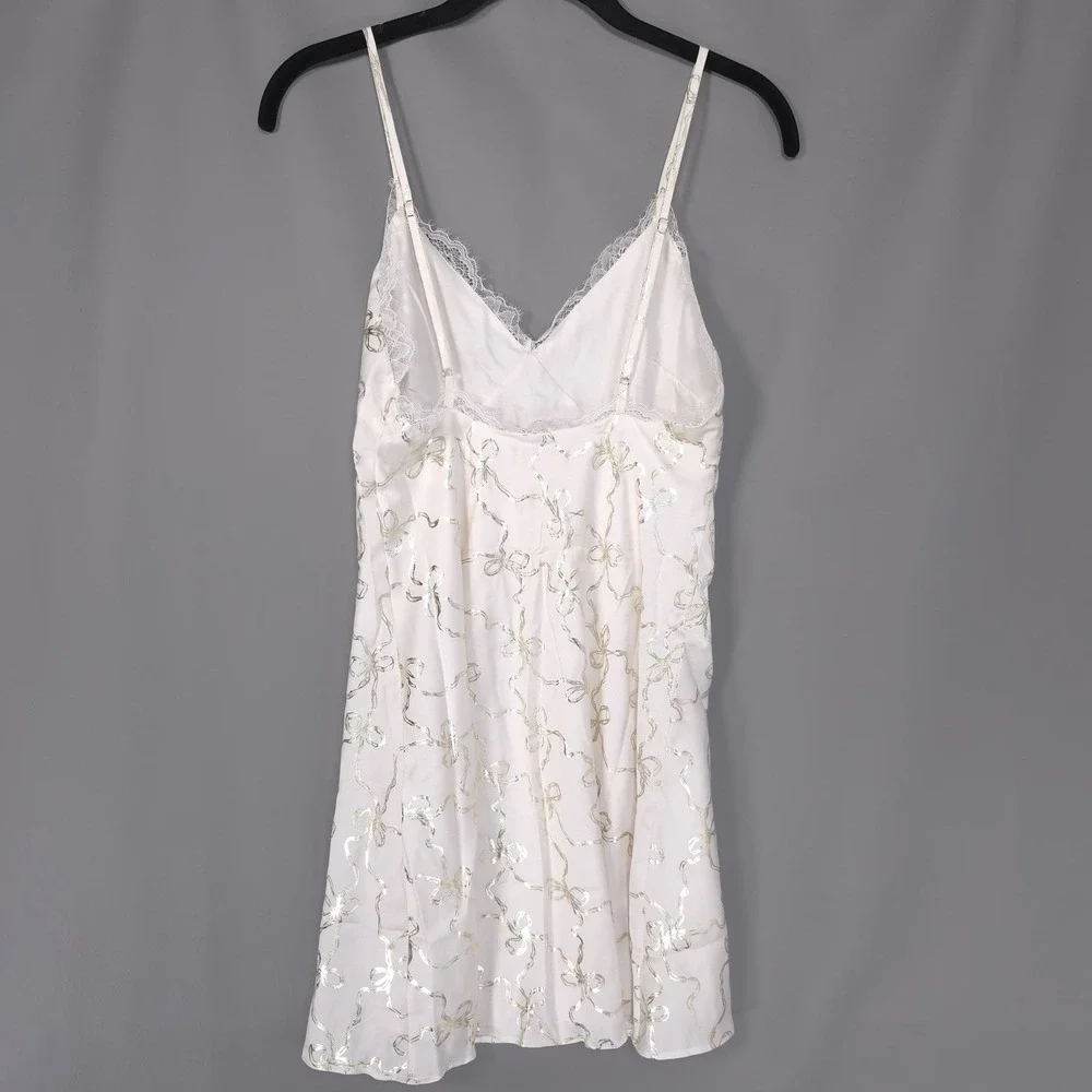 VICTORIA'S SECRET LOVESHACKFANCY New Nightgwn XS Bow Print Satin Slip Chemise